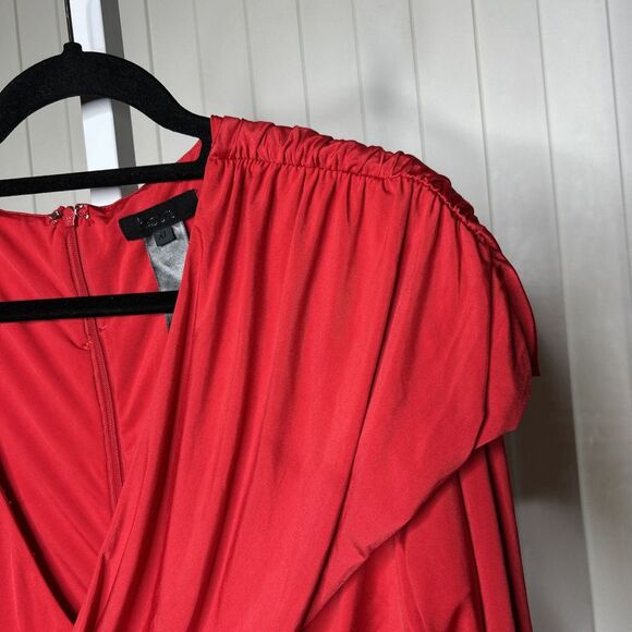 H:ours Dress Mini Red Color Draped Waist Cutout Ruched Long Sleeves Ariya Sz XL - Picture 7 of 11